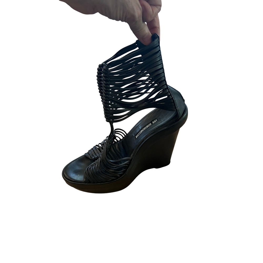 Ann Demeulemeester Black Leather Gladiator Wedge Sandals Size 37 - Picture 4 of 16
